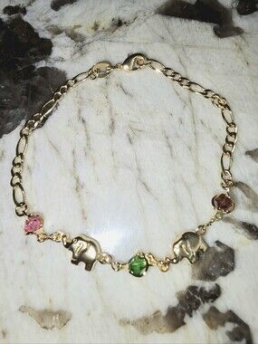 18k Gold Filled Elephant Charm Bracelet 7.5"